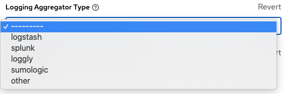 Logging settings shown with the list of options for Logging Aggregator Types.